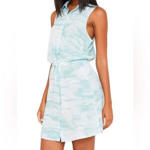 NWOT Bella Dahl Swing Hem Sleeveless Dress‎ in Aqua Brushed Print Size XS